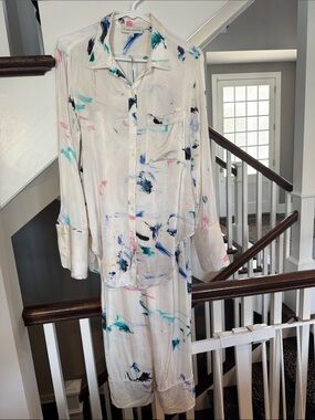 Rosenthal Pajama Set with Blue, Teal, Pink and Black Brushstroke Print